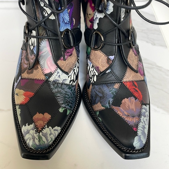 EUC Coach x Kaffe Fassett Lace Up Chain Bootie Sz 9.5 EU40 Rare - Picture 6 of 16